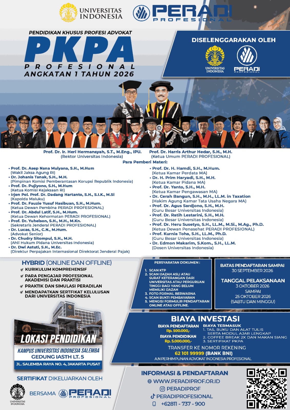 Universitas Indonesia dan PERADI Profesional Buka Pendaftaran PKPA Angkatan I 2026, Hadirkan Pengajar dari MA, Kejaksaan hingga KPK